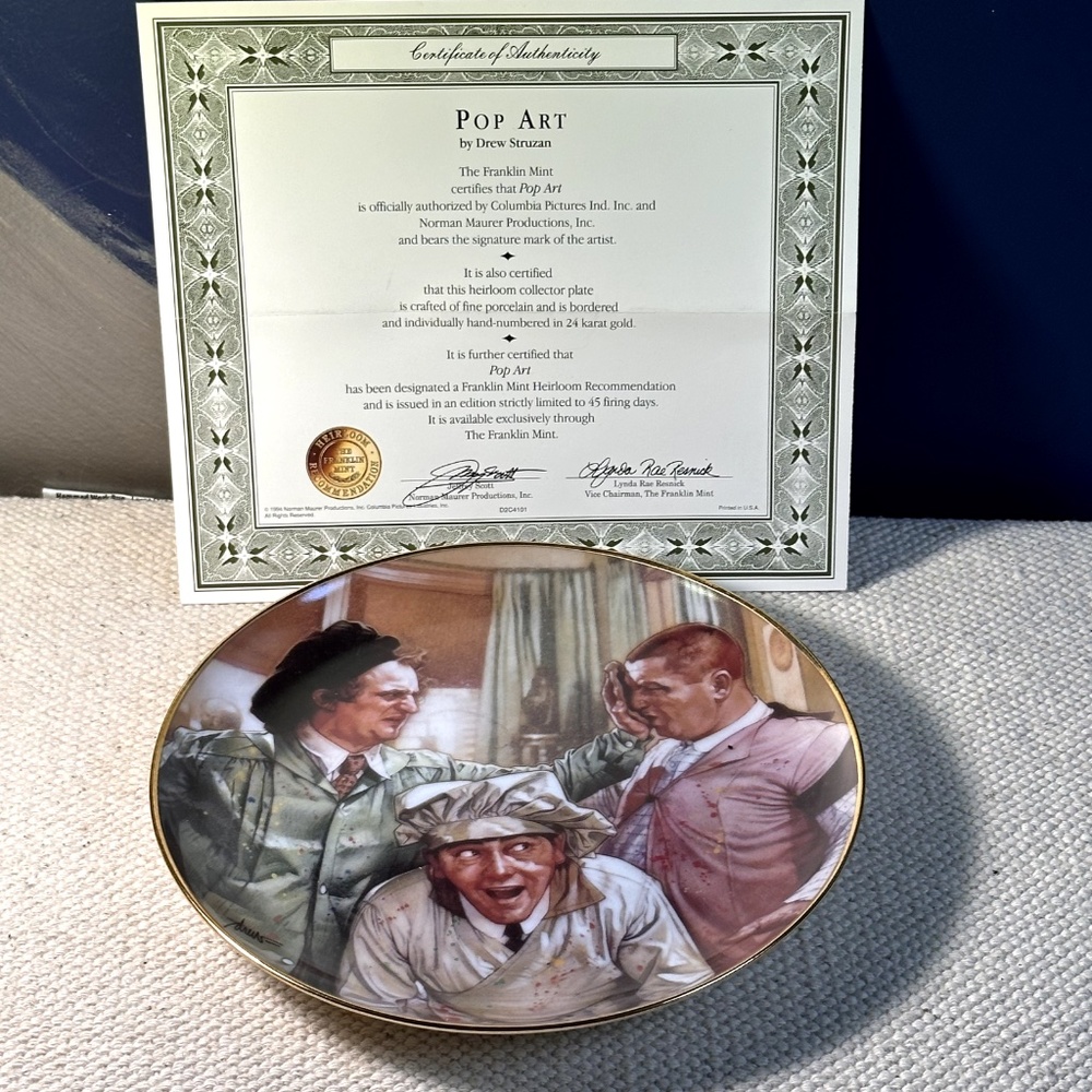 THE THREE STOOGES "Pop Art" Franklin Mint Collector Plate 1994 Fine Porcelain